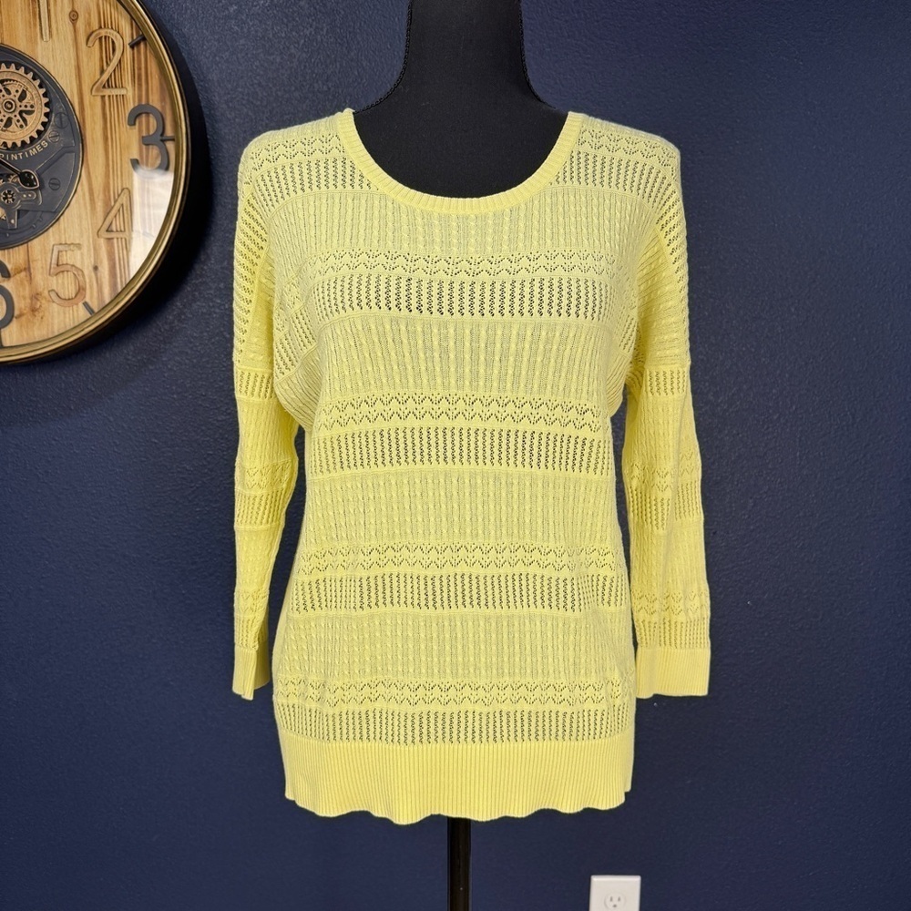 The Limited Yellow Crew Neck Sweater with Lacy Knit, Size Large